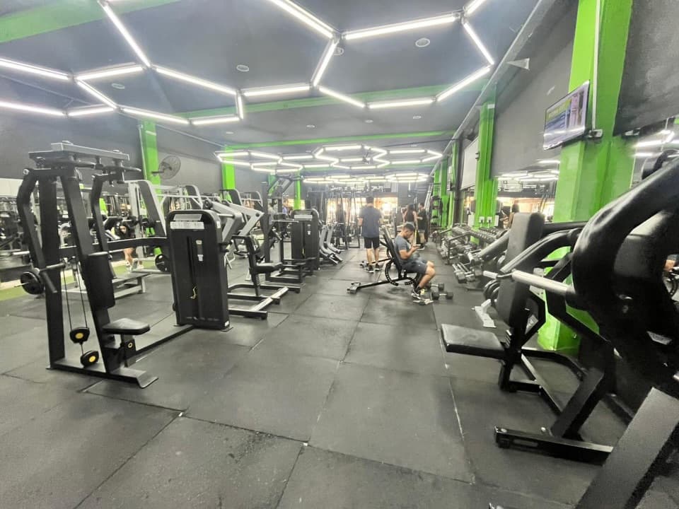 Vista general de gimnasio montado y operativo.